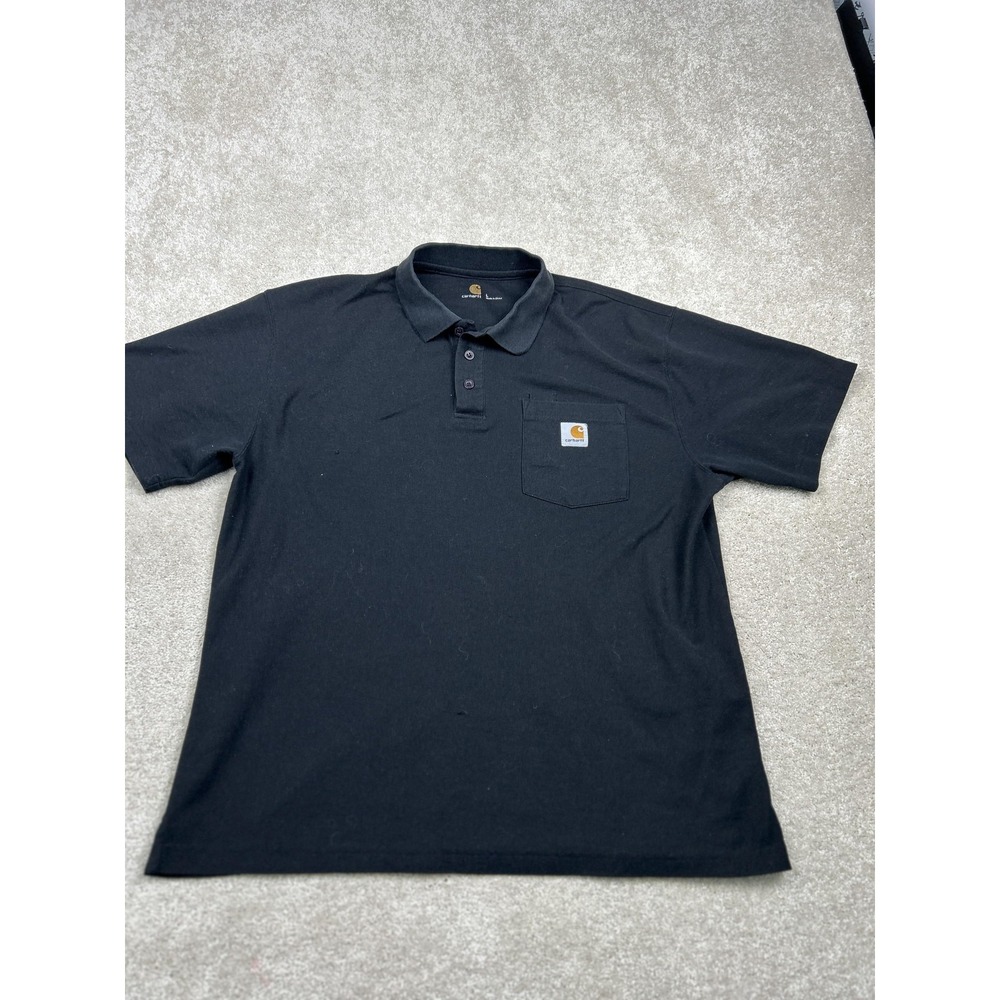 Carhartt Polo Shirt Mens Large Black Pocket Tagless Workwear Casual Knit Top